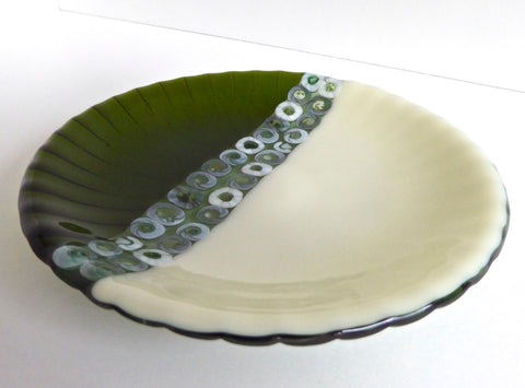 Fused Glass Dish in Green and Cream