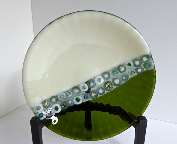 Fused Glass Dish in Green and Cream