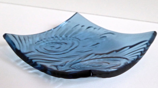 Feather Imprint Fused Glass Plate in Light Blue