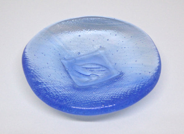 Fused Glass Bird Imprint Ring Dish in Streaky Blue