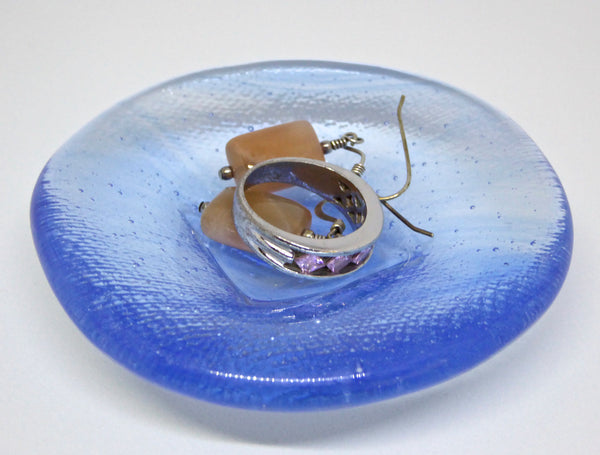 Fused Glass Bird Imprint Ring Dish in Streaky Blue
