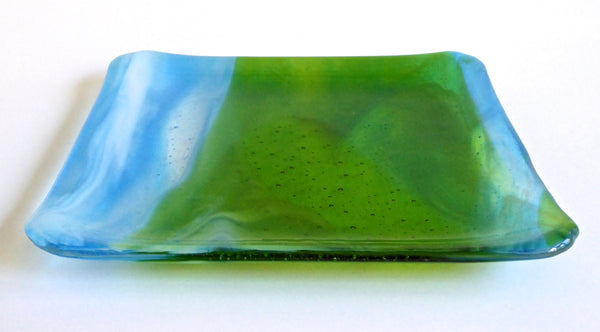 Fused Glass Plate in Blue and Green