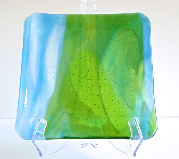 Fused Glass Plate in Blue and Green