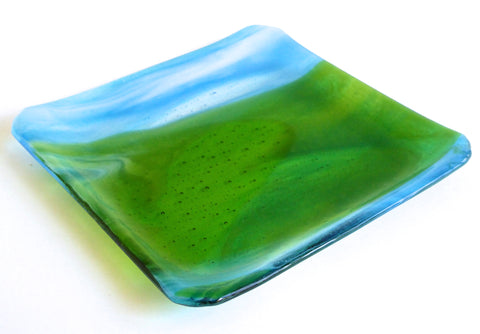 Fused Glass Plate in Blue and Green