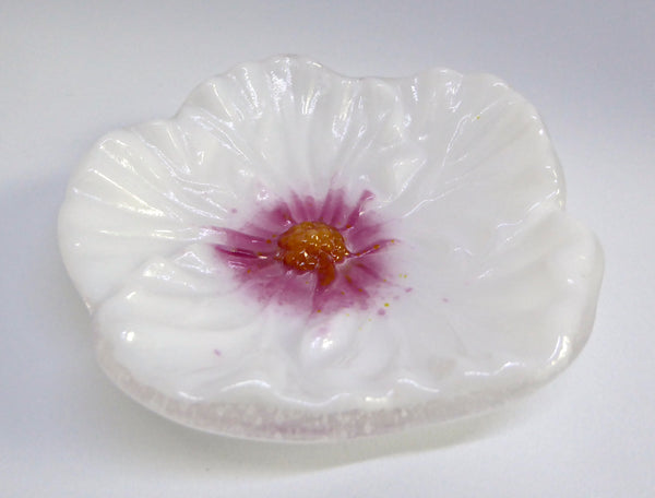 Pink and White Fused Glass Hibiscus Dish