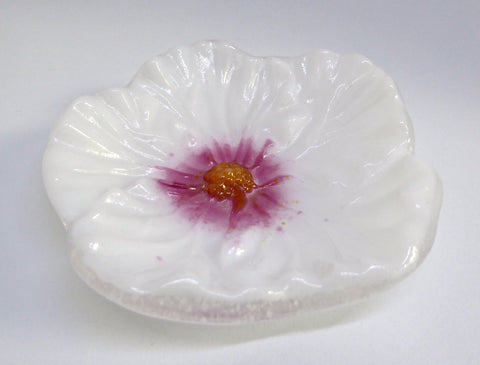 Pink and White Fused Glass Hibiscus Dish