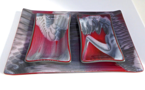 Fused Glass Sushi Set in Red, White and Gray