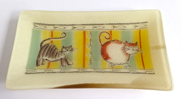 Fused Glass Kitty Tray in French Vanilla