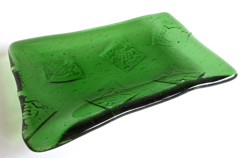 Fused Glass Turtle Imprint Dish in Light Green