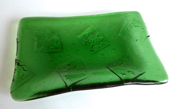 Fused Glass Turtle Imprint Dish in Light Green