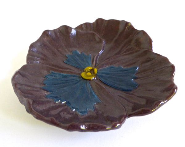 Plum and Blue Fused Glass Pansy Dish