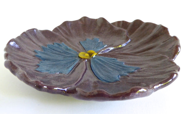 Plum and Blue Fused Glass Pansy Dish