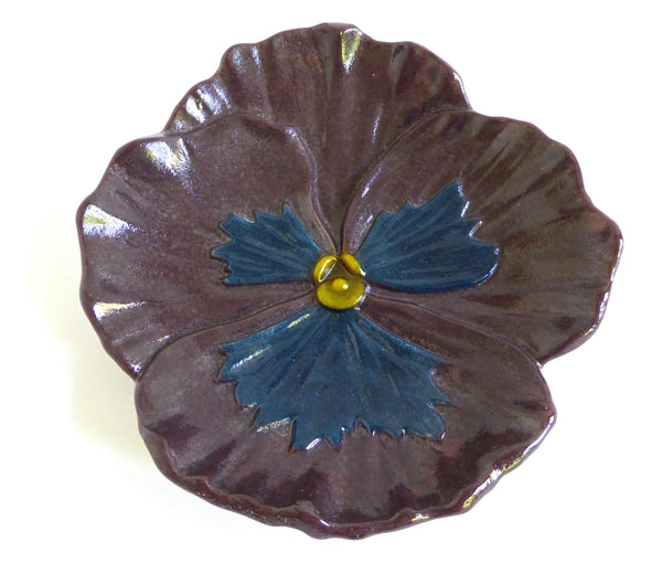 Plum and Blue Fused Glass Pansy Dish