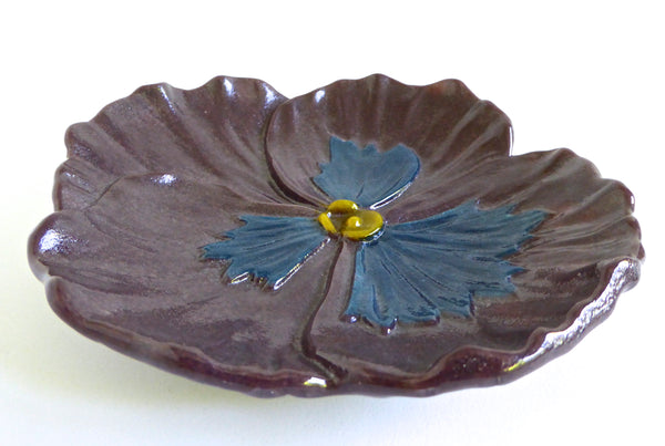 Plum and Blue Fused Glass Pansy Dish