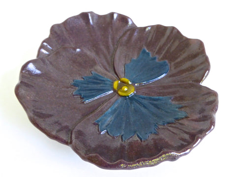 Plum and Blue Fused Glass Pansy Dish