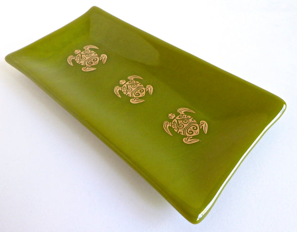 Fused Glass Turtle Tray in Green