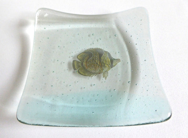 Pale Aqua Fused Glass Angelfish Ring Dish