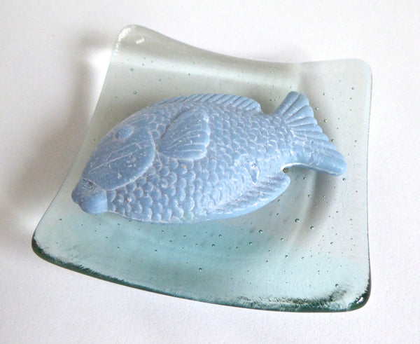 Pale Aqua Fused Glass Angelfish Ring Dish