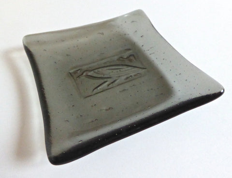 Gray Fused Glass Bird Imprint Plate