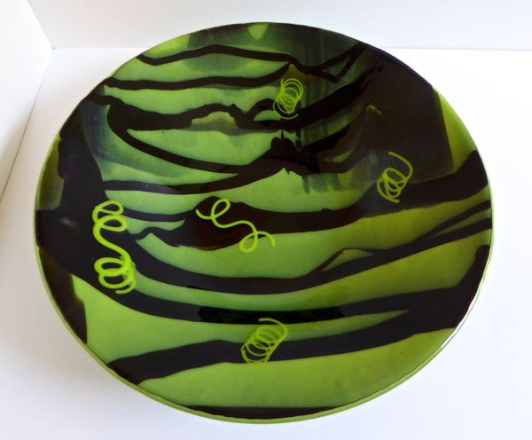 Spring Green and Black Fused Glass Bowl