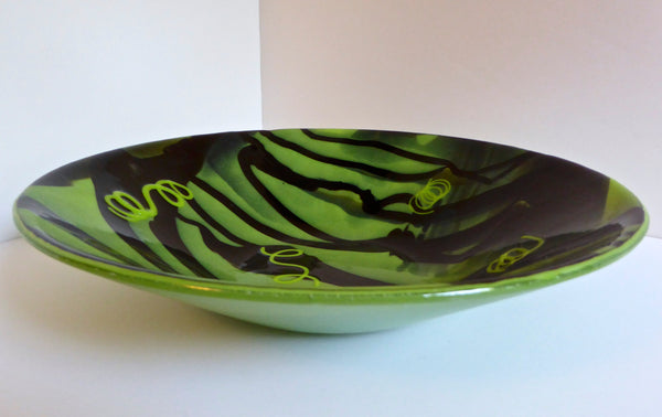 Spring Green and Black Fused Glass Bowl