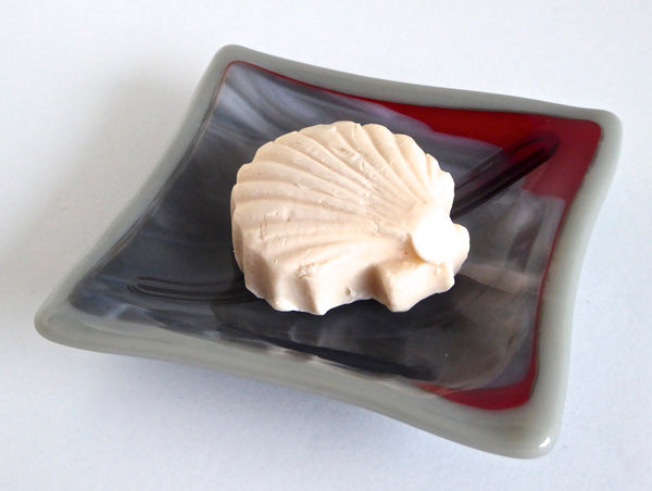 Fused Glass Ring Dish in Streaky Red and Grays