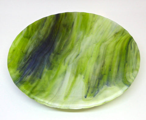 Fused Glass Bowl in Streaky Green and White