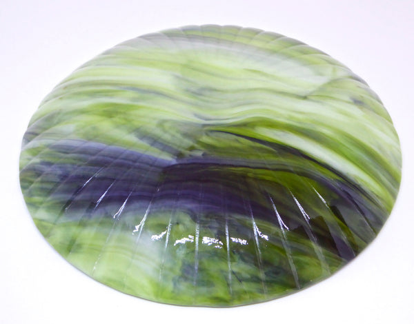 Fused Glass Bowl in Streaky Green and White