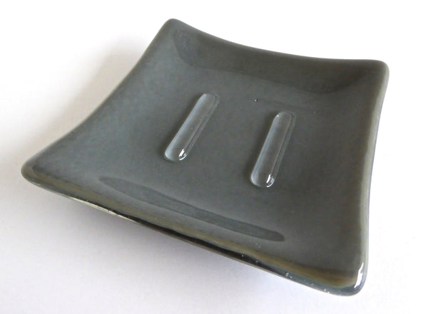 Fused Glass Square Soap Dish in Gray Green