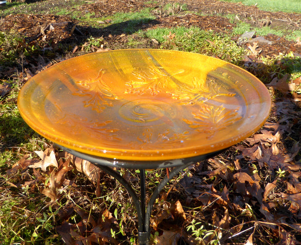 Fused Glass Oak Leaf Imprinted Bowl in Streaky Orange
