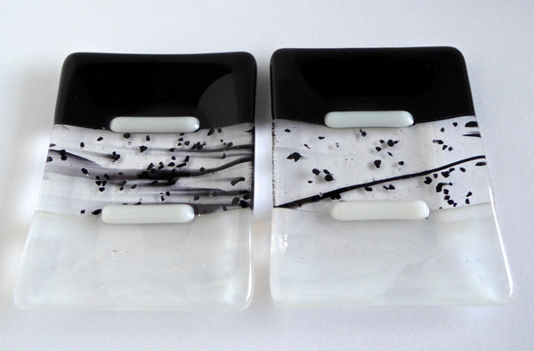 Fused Glass Soap Dish in Black and Streaky White