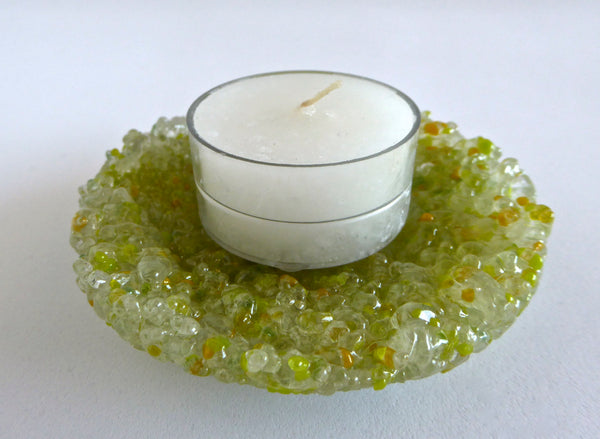 Fused Glass Opaline Ring Dish in Shades of Green