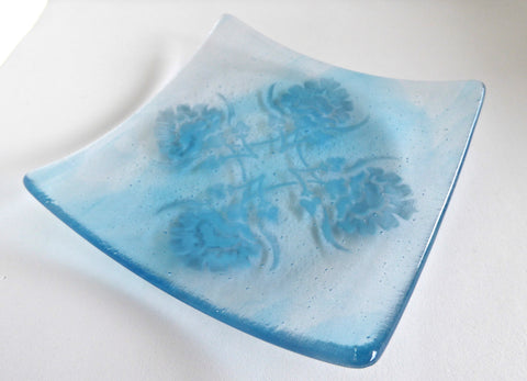 Fused Glass Plate in Streaky Turquoise