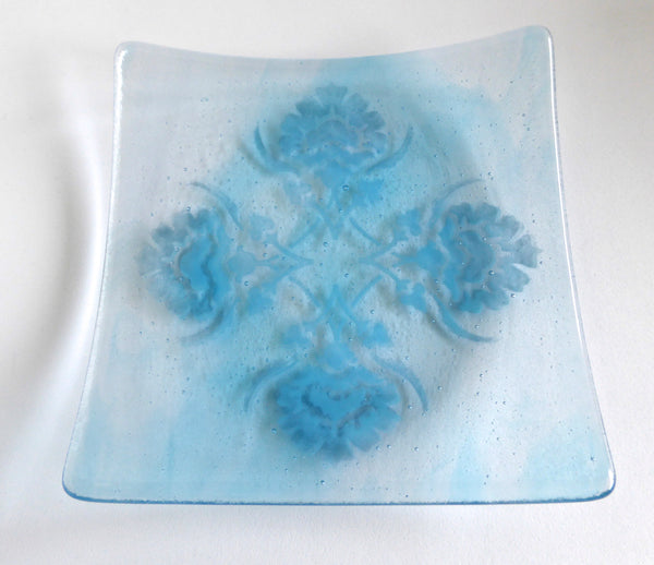 Fused Glass Plate in Streaky Turquoise
