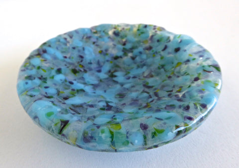 Fused Glass Opaline Ring Dish in Blue, Green and Purple