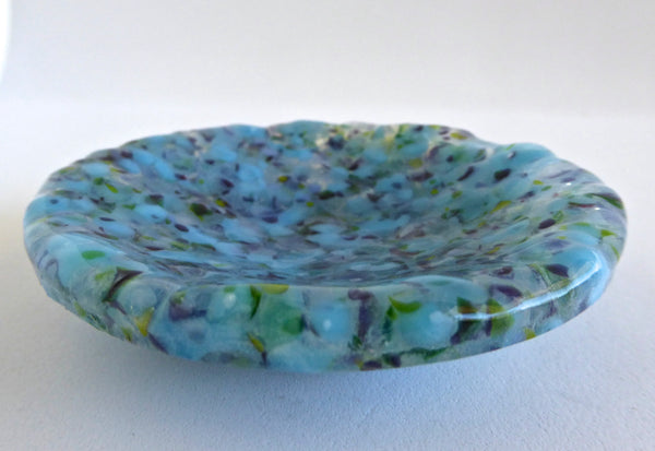 Fused Glass Opaline Ring Dish in Blue, Green and Purple