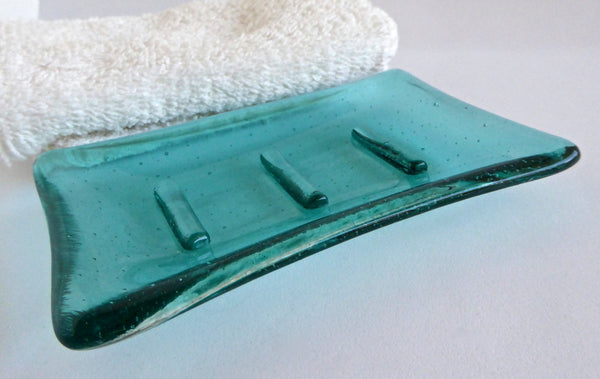 Fused Glass Soap Dish in Light Aqua