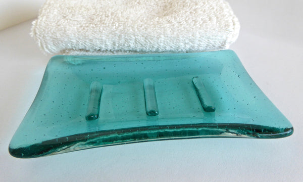 Fused Glass Soap Dish in Light Aqua