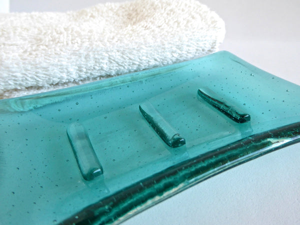 Fused Glass Soap Dish in Light Aqua