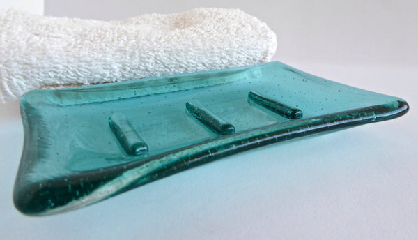 Fused Glass Soap Dish in Light Aqua