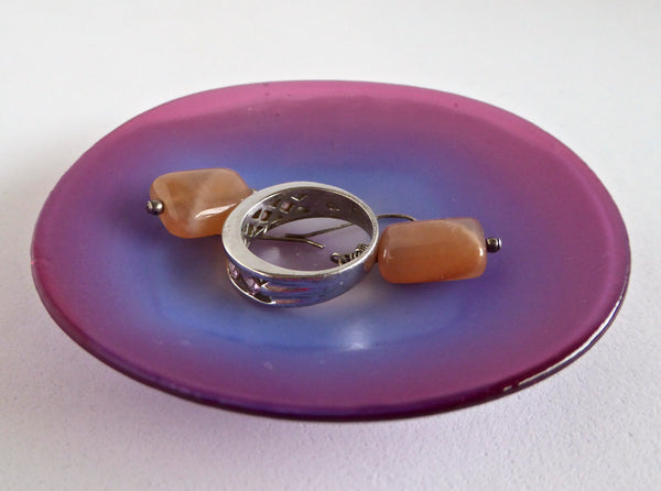 Pink and Blue Fused Glass Ring Dish