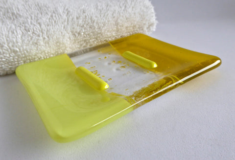 Canary Yellow Fused Glass Soap Dish