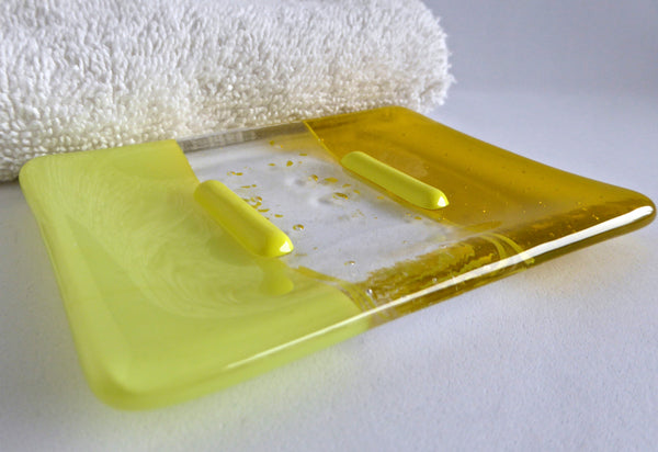 Canary Yellow Fused Glass Soap Dish