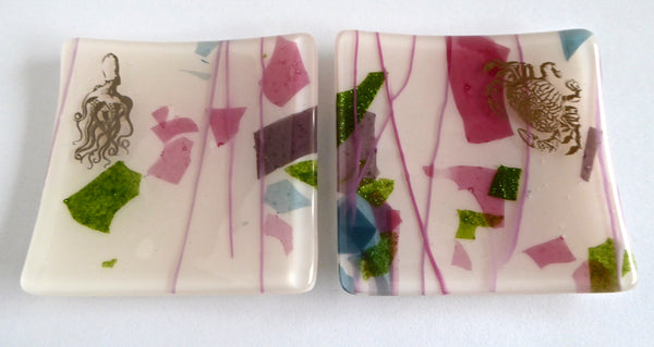 Fused Glass Pale Pink Sea Life Plates