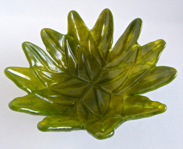 Green Fused Glass Lotus Leaf Bowl