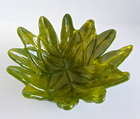 Green Fused Glass Lotus Leaf Bowl
