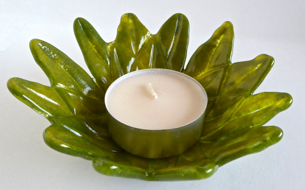 Green Fused Glass Lotus Leaf Bowl