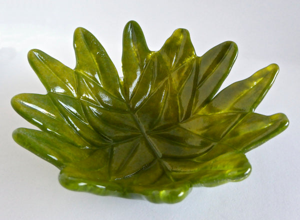 Green Fused Glass Lotus Leaf Bowl