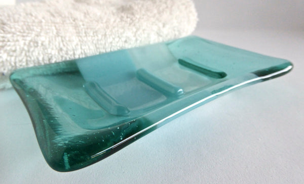 Fused Glass Soap Dish in Aquamarine and Turquoise