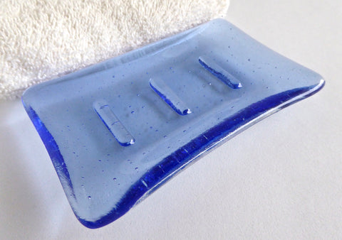 Fused Glass Soap Dish in Sapphire  Blue Tint